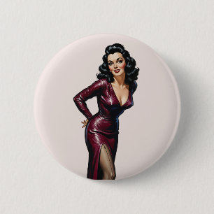Macaron Rond 5 Cm Belle Brunette Old Hollywood Glamor Art
