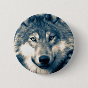 Macaron Rond 5 Cm Belle faune de loup gris