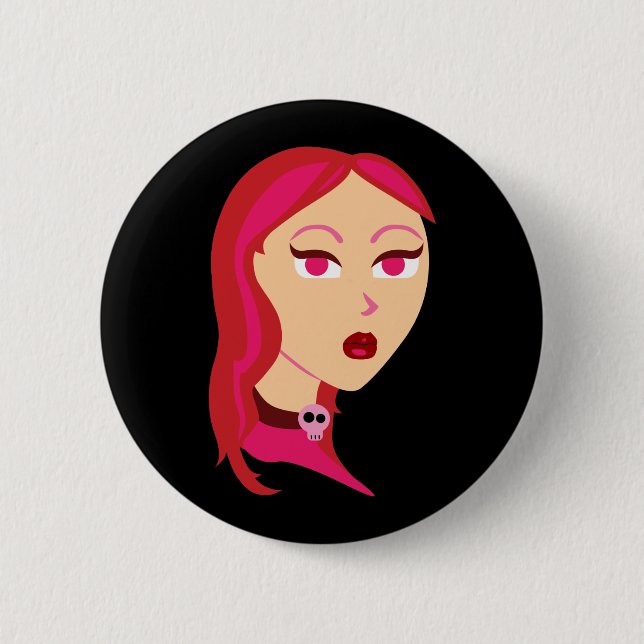 Macaron Rond 5 Cm Belle fille de crâne (Devant)