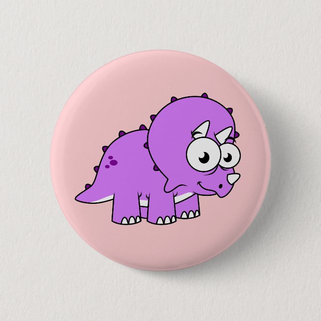 Macaron Rond 5 Cm Belle Illustration D'Un Tricératops. (Devant)