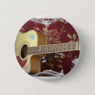 Macaron Rond 5 Cm Belle jolie guitare Vintage sur le Motif Africain