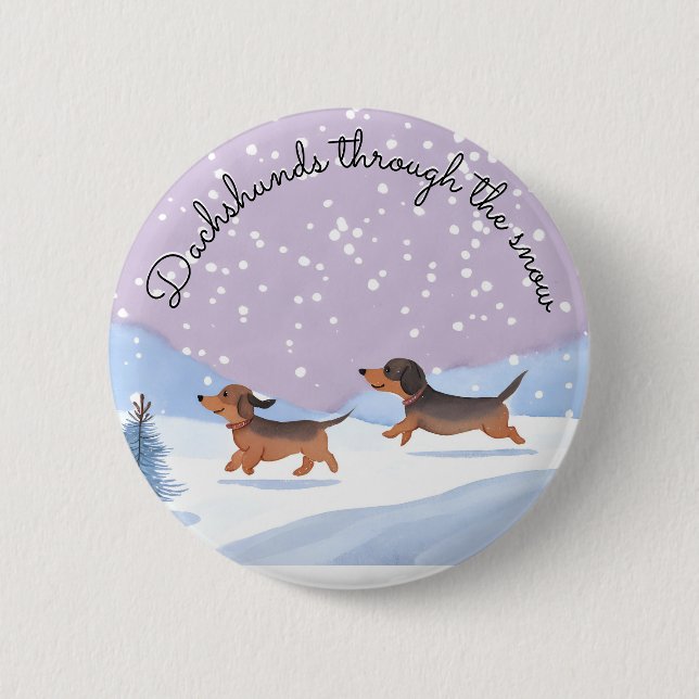 Macaron Rond 5 Cm Belle Noël Dachshunds Saucisses de Neige Chiens Do (Devant)