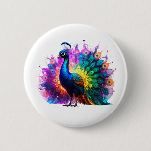 Macaron Rond 5 Cm Belle Peacock Art coloré