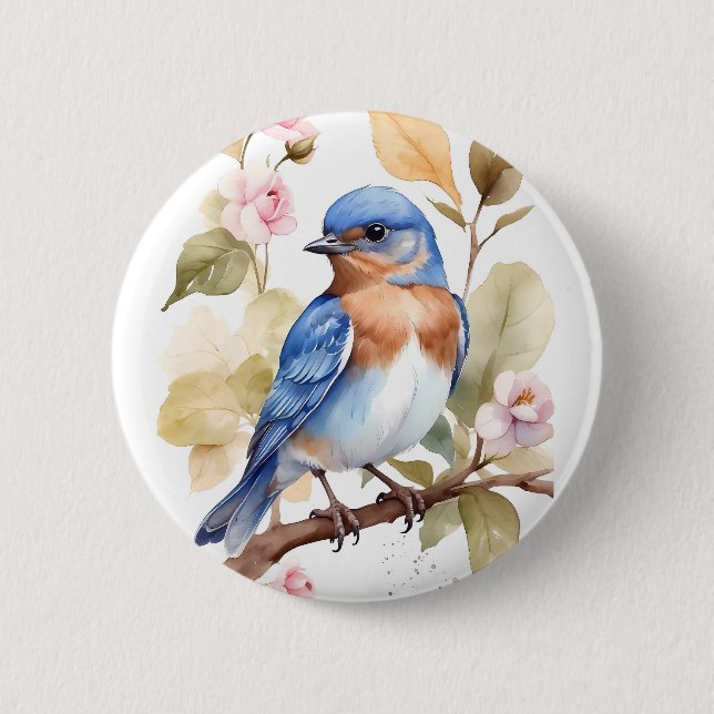 Macaron Rond 5 Cm Belle peinture à l'aquarelle de Bluebird (Devant)