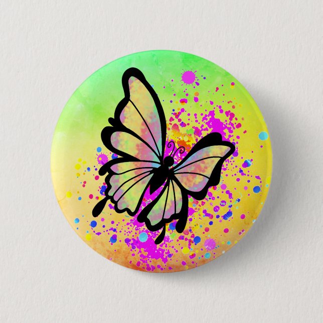 Macaron Rond 5 Cm Belle Peinture papillon Rainbow Splash Fun (Devant)