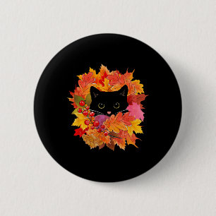 Macaron Rond 5 Cm Belle Pile De Chat Noir Feuille Automne Saison D'A