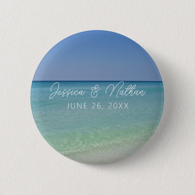 Macaron Rond 5 Cm Belle plage Horizon Personnalisé Mariage Favoriser (Devant)
