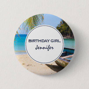 Macaron Rond 5 Cm Belle Plage Tropicale & Rowboat Anniversaire Fille