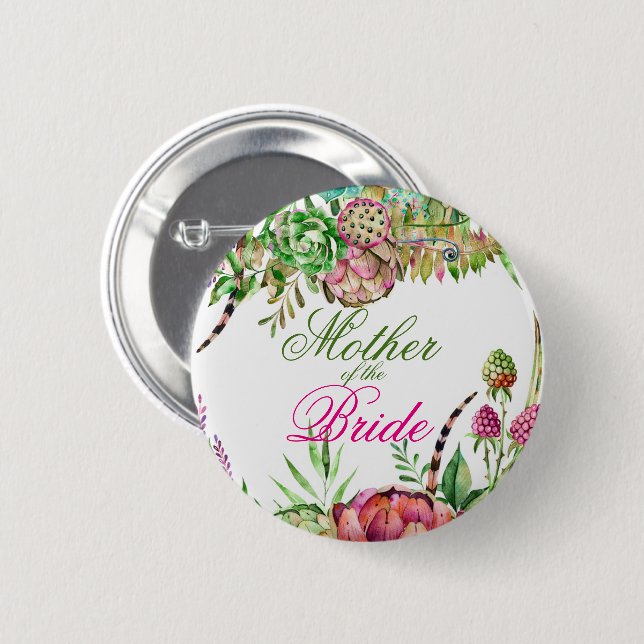 Macaron Rond 5 Cm Belle succulente Mère du Bouton Mariée (Devant & derrière)