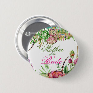 Macaron Rond 5 Cm Belle succulente Mère du Bouton Mariée