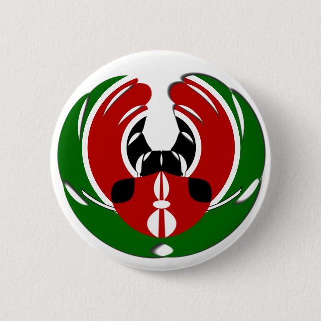 Macaron Rond 5 Cm Belle Tapisserie kenyane : Drapeau kényan Papillon (Devant)