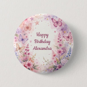 Macaron Rond 5 Cm Belles fleurs et papillons à l'aquarelle