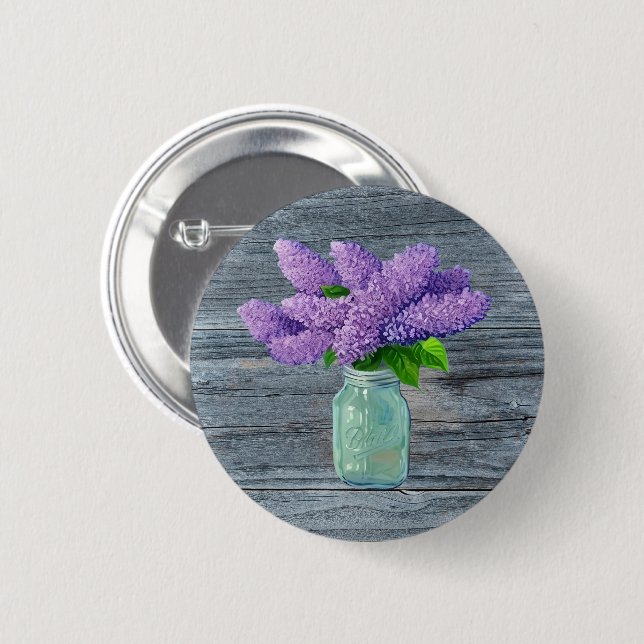 Macaron Rond 5 Cm Belles Lilacs En Mason Jar Rustique (Devant & derrière)