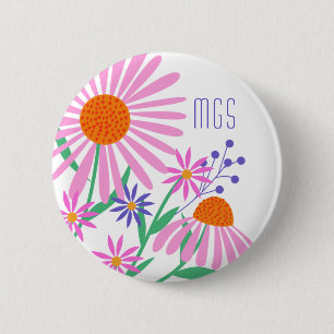 Macaron Rond 5 Cm Belles marguerites boutons monogrammes personnalis