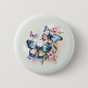 Macaron Rond 5 Cm Belles papillons et fleurs