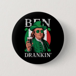 Macaron Rond 5 Cm Ben irlandais buvant de la bière - St Pattys homme
