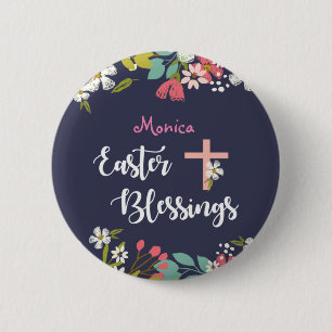 Macaron Rond 5 Cm Bénédiction de Pâques de fleurs Christ ressuscitée