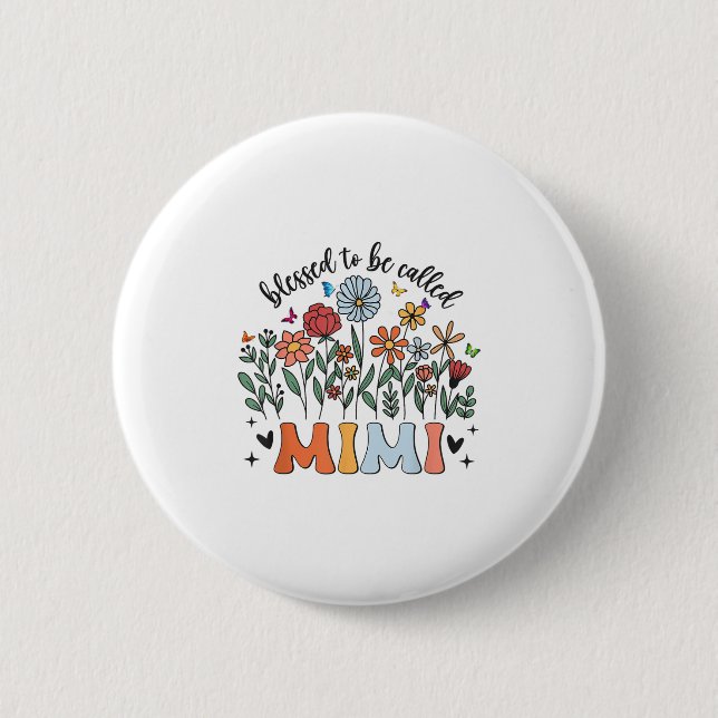Macaron Rond 5 Cm Béni D'Être Appelé Mimi Fleur sauvage Floral Mère (Devant)