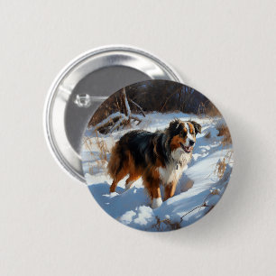 Macaron Rond 5 Cm Berger Australien Laissez Tomber la Neige Noël