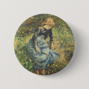 Macaron Rond 5 Cm Bergères de Camille Pissarro, Art Vintage