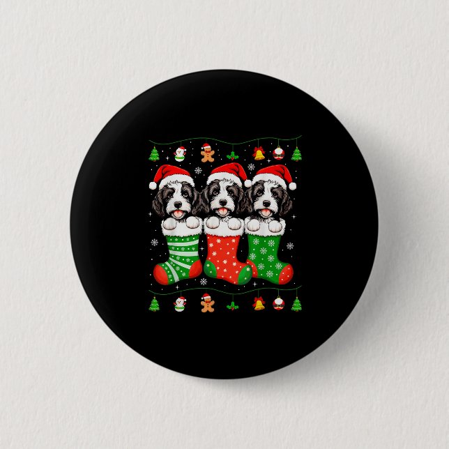 Macaron Rond 5 Cm Bernedoodle Dog Christmas Pajamas Funny Xmas Dog L (Devant)