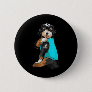 Macaron Rond 5 Cm Bernedoodle I Love Papa Tattoo Apparel, Chien Papa