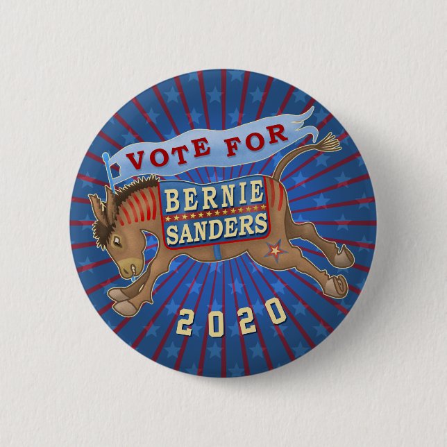 Macaron Rond 5 Cm Bernie Sanders Président 2020 Démocrate Donkey v2 (Devant)