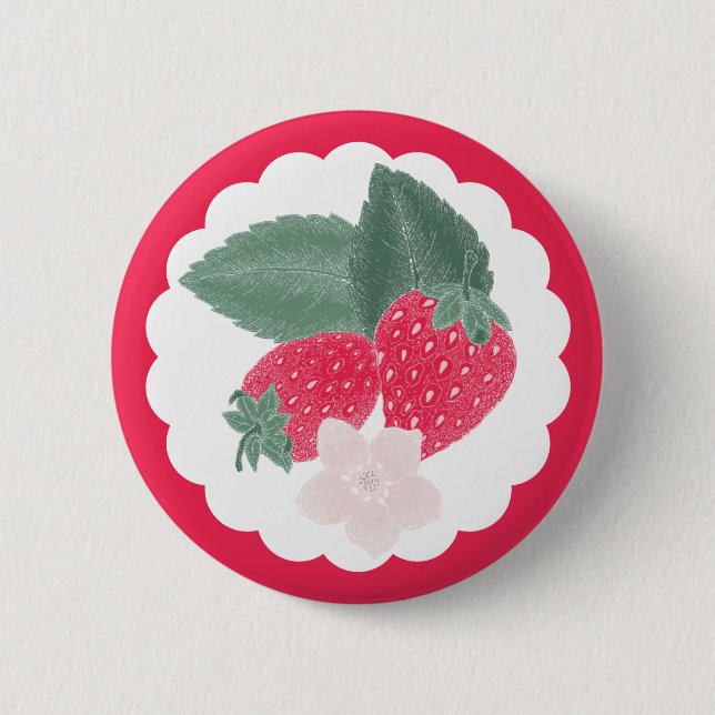 Macaron Rond 5 Cm Berry Sweet Strawberry Button - Thème Fruit Rouge (Devant)