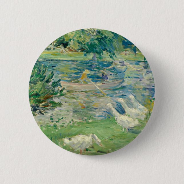 Macaron Rond 5 Cm Berthe Morisot - Fille En Bateau Avec Oie (Devant)