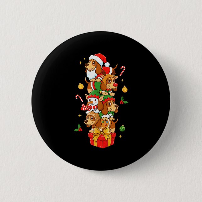 Macaron Rond 5 Cm Bet Hound Santa Elf Snowman Christmas Womens Mens  (Devant)