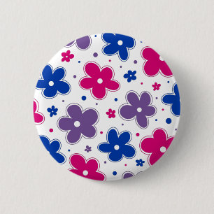 Macaron Rond 5 Cm Bi Bisexual Fierté Fleurs Doodle Rose Bleu Violet