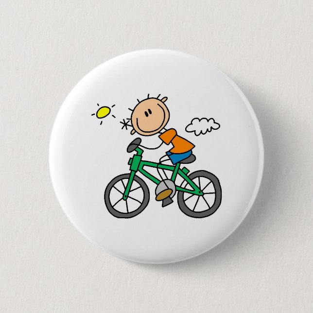 Macaron Rond 5 Cm Bicyclette d'équitation de garçon de bâton (Devant)