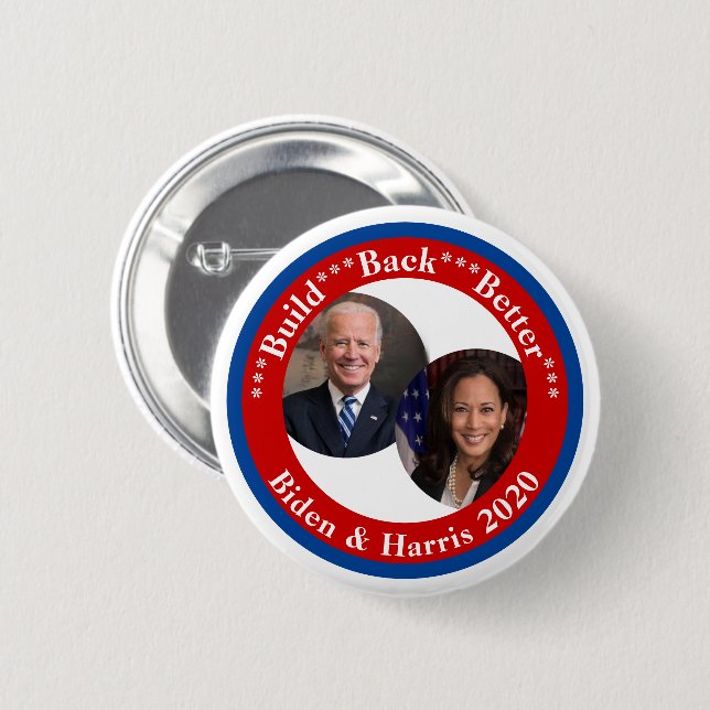 Macaron Rond 5 Cm Biden et Harris - Construisez mieux 2020 (Devant & derrière)