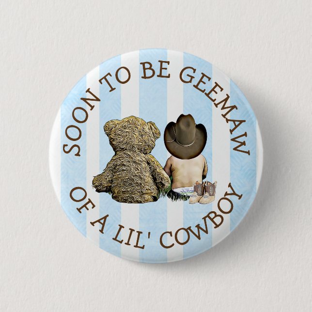 Macaron Rond 5 Cm Bientôt être graissé d'un bouton Lil Cowboy (Devant)