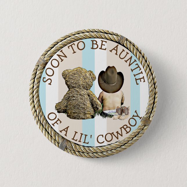 Macaron Rond 5 Cm Bientôt être tante d'un bouton Lil Cowboy (Devant)