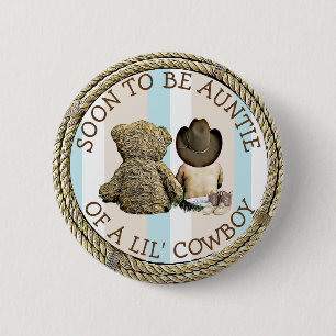 Macaron Rond 5 Cm Bientôt être tante d'un bouton Lil Cowboy