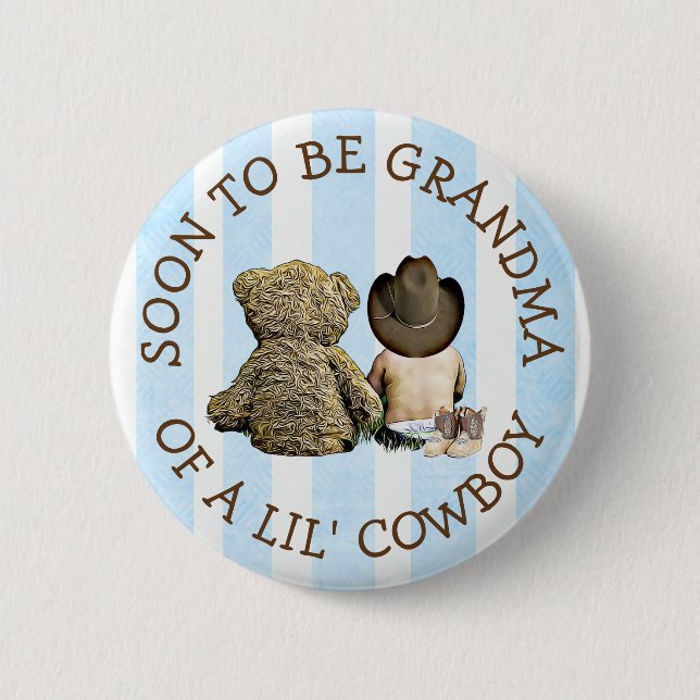 Macaron Rond 5 Cm Bientôt grand-mère d'un bouton Lil Cowboy (Devant)