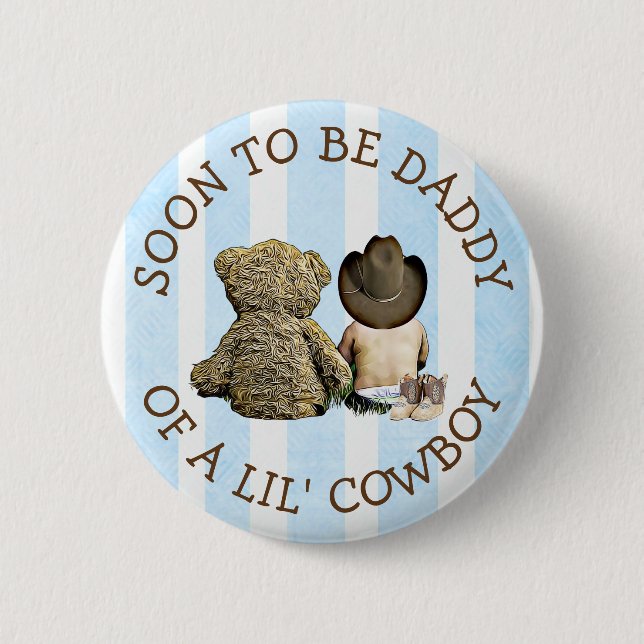 Macaron Rond 5 Cm Bientôt papa d'un Lil Cowboy Button (Devant)