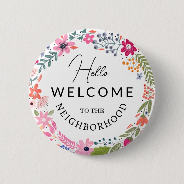 Macaron Rond 5 Cm bienvenue dans le quartier nouvelle carte d'accuei (Devant)