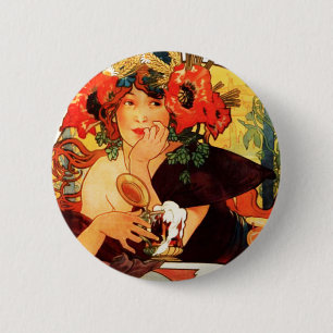 Macaron Rond 5 Cm Bière d'Alphonse Mucha du bouton de Muse
