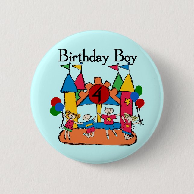 Macaron Rond 5 Cm Big Bounce Boy 4th Birthday Tshirts et cadeaux (Devant)