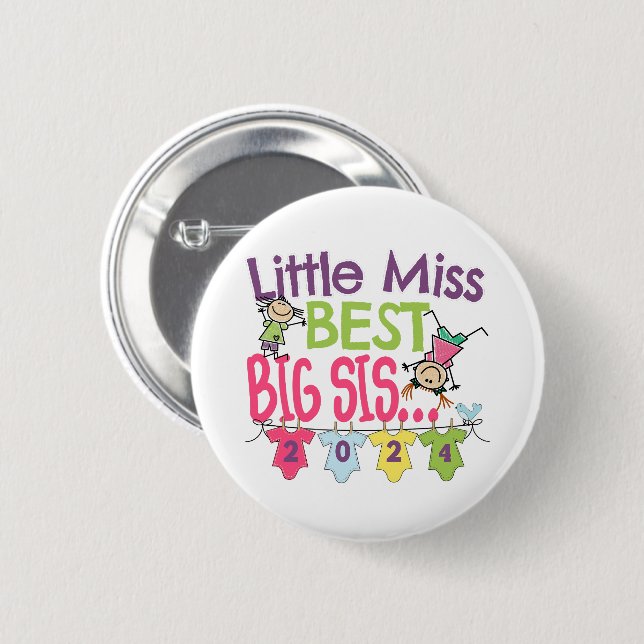 Macaron Rond 5 Cm Big Sister 2024 - Little Miss Best Big Sis (Devant & derrière)