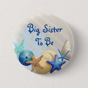 Macaron Rond 5 Cm Big Sister to Be, Beach Themed Baby Shower
