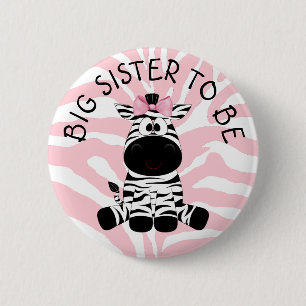 Macaron Rond 5 Cm Big Sister to be Zebra Baby shower bouton