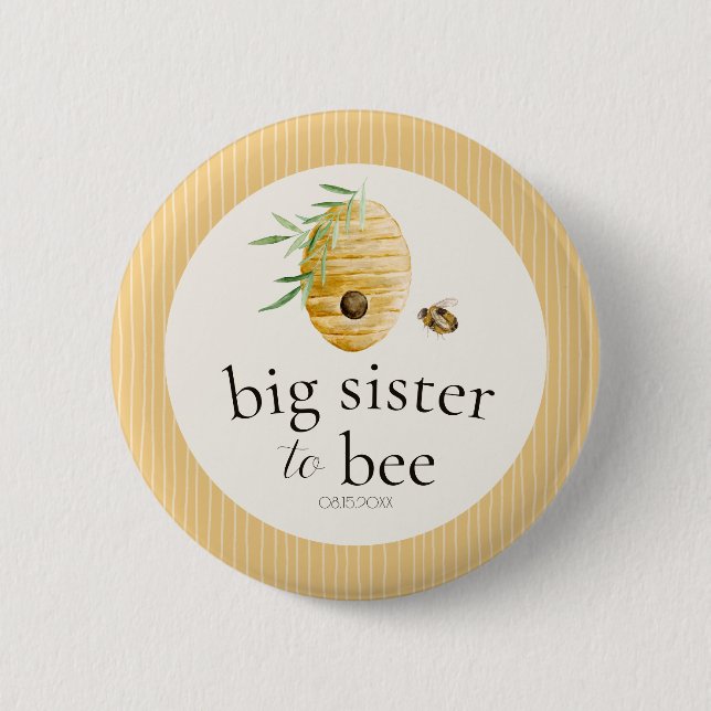 Macaron Rond 5 Cm Big Sister To Bee Bumblebee Baby Shower Family  (Devant)