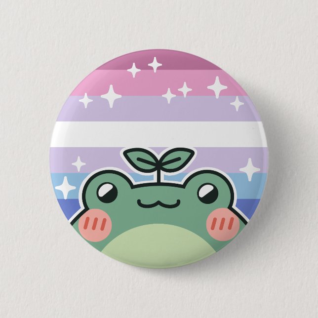 Macaron Rond 5 Cm Bigender LGBT Pride Drapeau Grenouille (Devant)