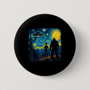 Macaron Rond 5 Cm Bigfoot Alien Ufo Van Gogh Nuit Étoilée Sasquatch 