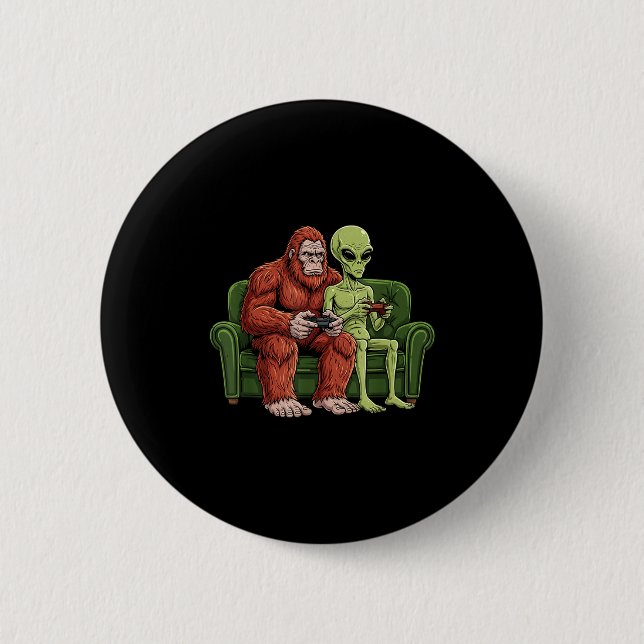 Macaron Rond 5 Cm Bigfoot Alien Video Games Gaming Sasquatch Ufo Men (Devant)