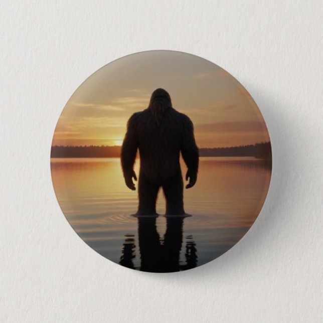 Macaron Rond 5 Cm Bigfoot au lac Sunset (Devant)