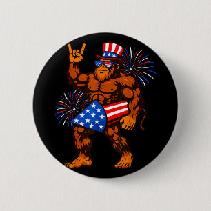 Macaron Rond 5 Cm Bigfoot feu d'artifice drapeau américain sasquatch